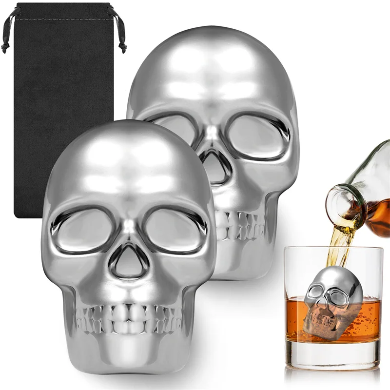 Wine Beer Whiskey - 再利用可能な2つのスケルトンヘッドウイスキーストーン、家庭用ビール、飲料、ワイン、ウイスキー用急速冷凍、クラブ、バー、パーティー、結婚式用ワインアクセサリー