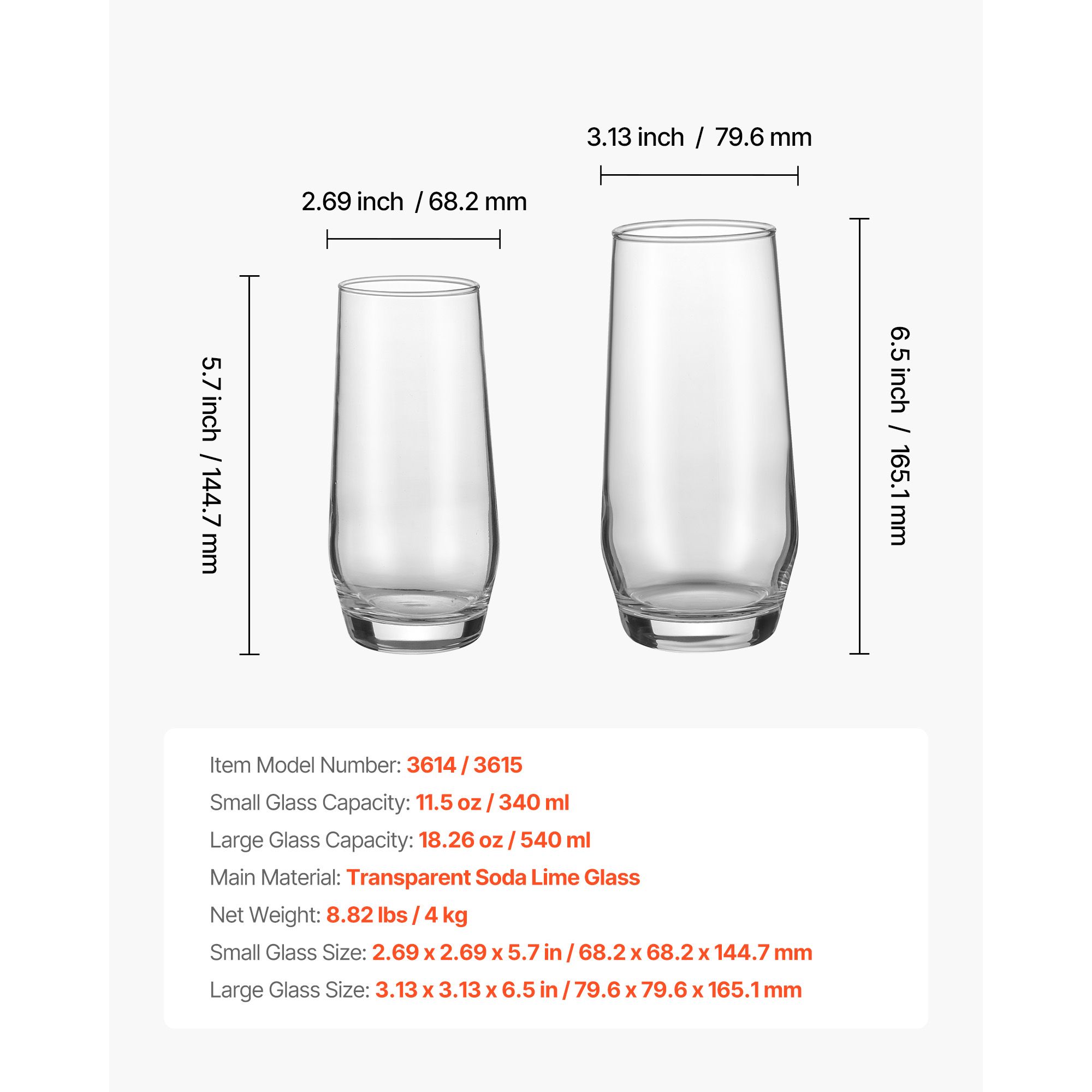 Wine Beer Mixed Drinks - ドリンクグラスセット、16ピースクリスタルガラスカップ、エレガントな混合グラスウェアセット、18.26オンスのハイボールグラス8個と11.5オンスのカクテルドリンクウェア8個、キッチン、ビール、スムージー、ジュース、ソーダ、ワイン用
