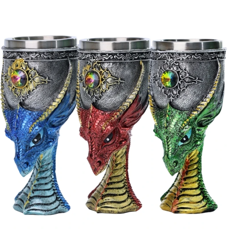 Wine Beer Whiskey - 200 ミリリットルドラゴンヘッドゴブレットステンレス鋼樹脂レトロゴシックファンタジーワインビールガラス聖杯飲料カップウイスキーグリーン