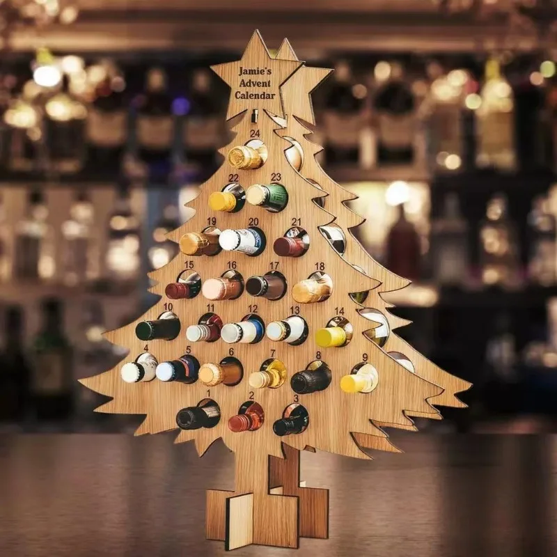 Wine Beer Holder - クリスマスツリー木製ワインラック、ボトルホルダー、クラフトデコレーション、木製オーナメント、パーティーの楽しみ、ビール収納ラック