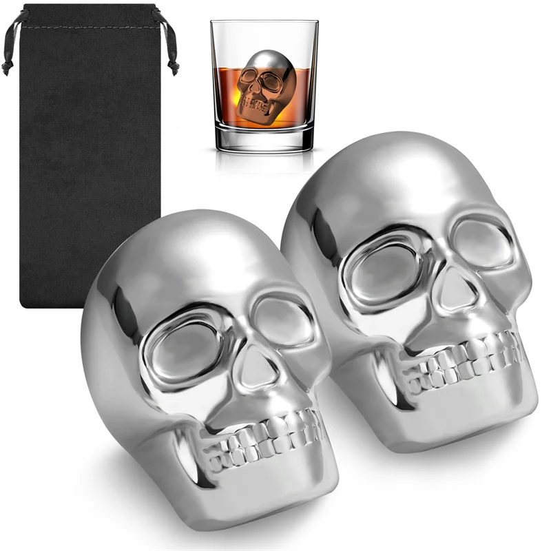 再利用可能な2つのスケルトンヘッドウイスキーストーン、家庭用 - Wine Beer Whiskey のレビューと価格