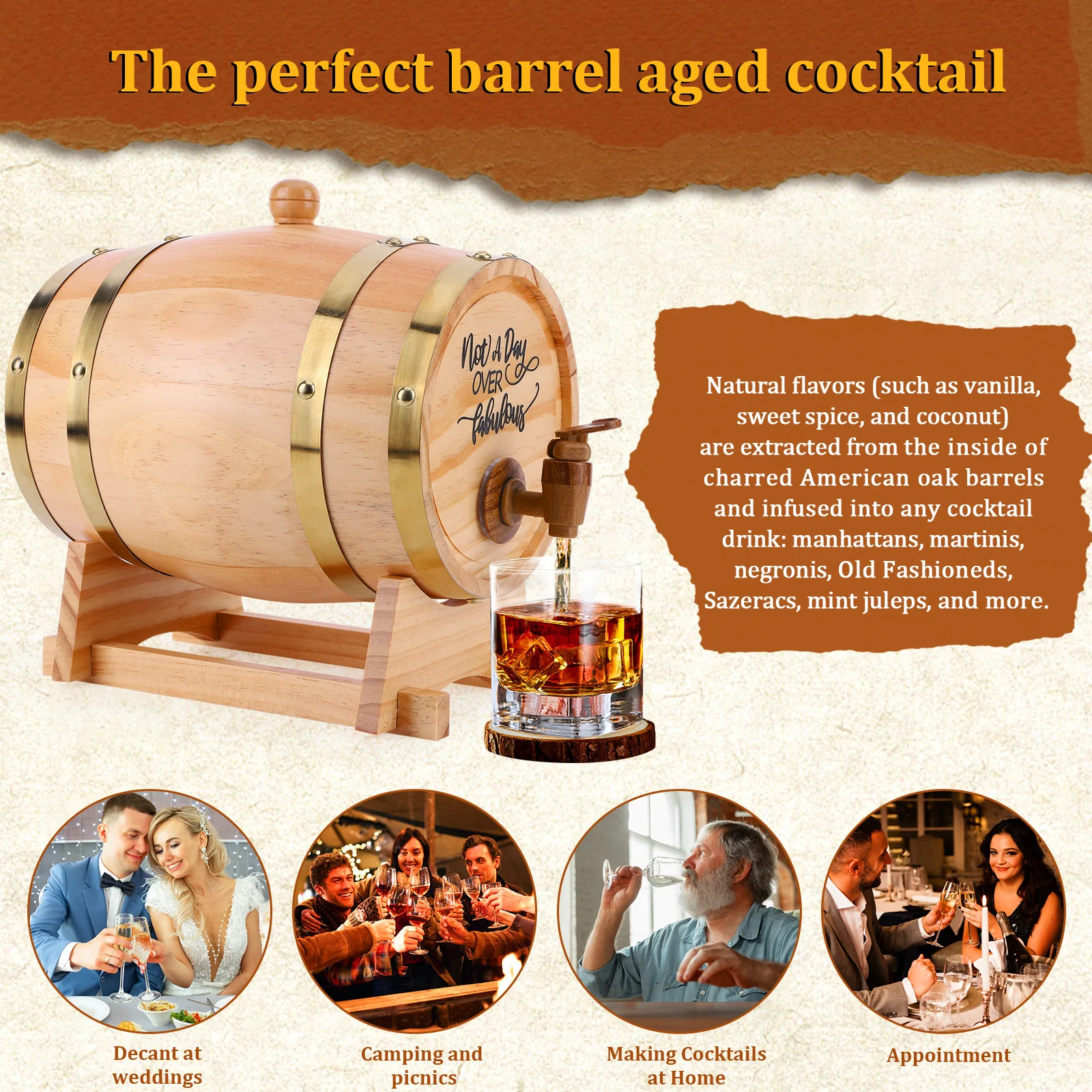 3L木製ウイスキー樽、スタンド、栓、注ぎ口付きワイン樽、ウイ - Wine Beer Whiskey のレビューと価格