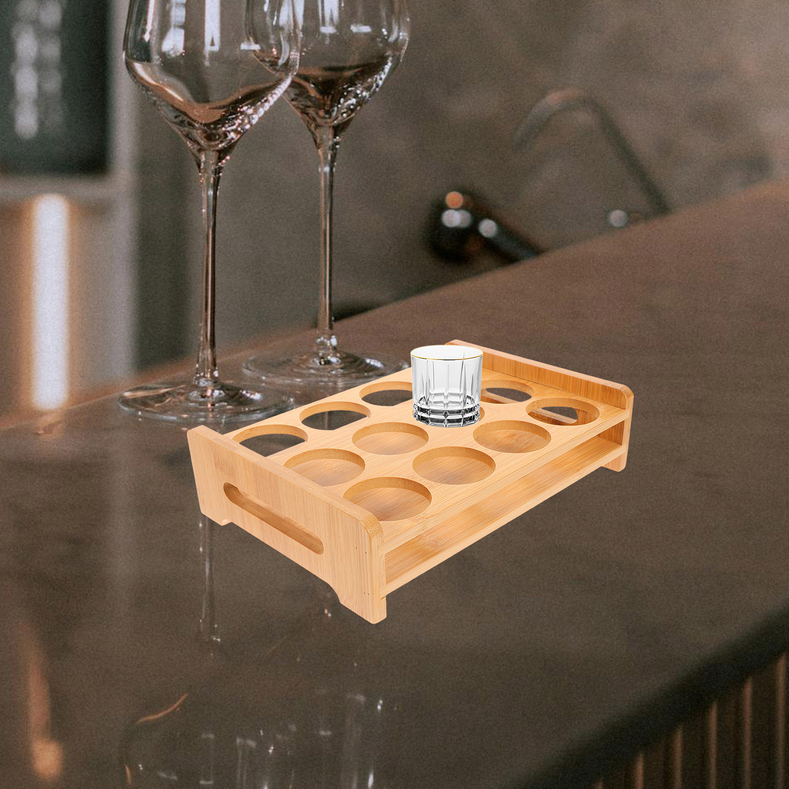 竹製ショットグラスホルダーディスプレイスタンド多用途12スロ - Wine Beer Whiskey のレビューと価格