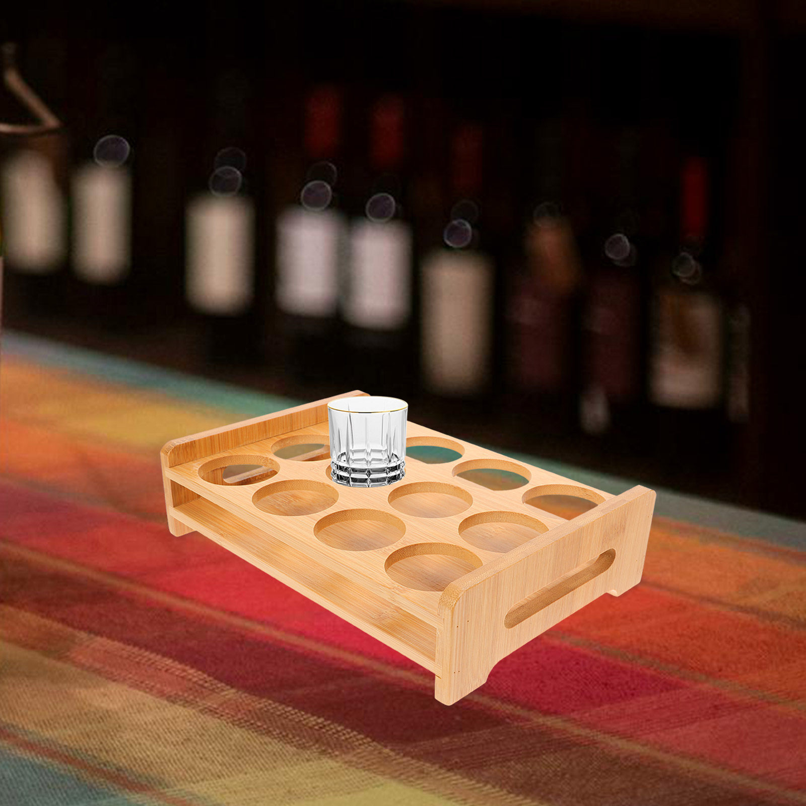 竹製ショットグラスホルダーディスプレイスタンド多用途12スロ - Wine Beer Whiskey のレビューと価格