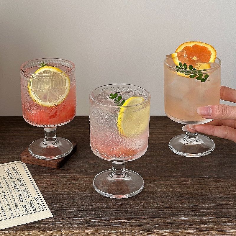4 個セットヴィンテージエンボス加工混合パターンワイングラス - Wine Beer Mixed Drinks のレビューと価格