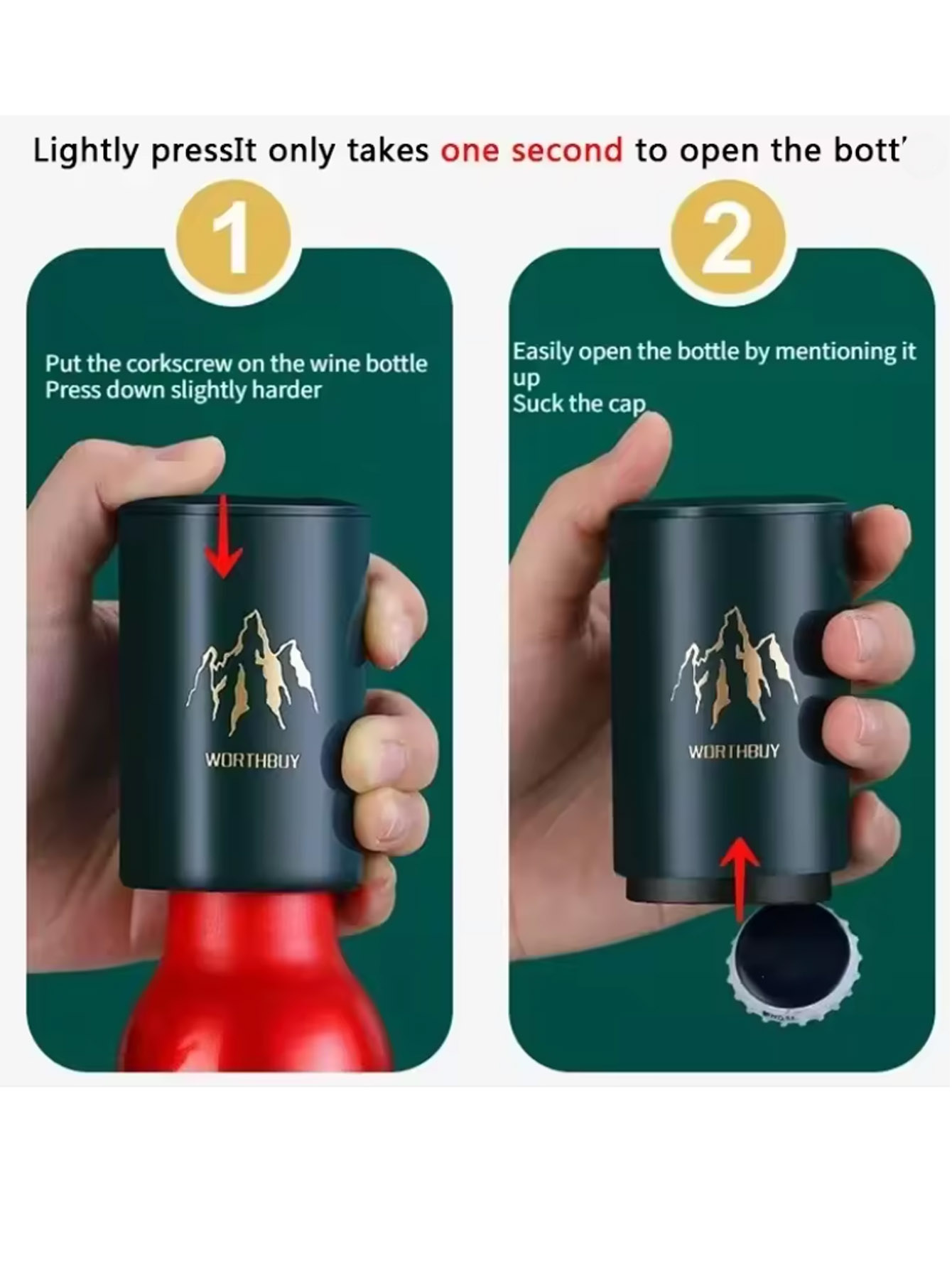 1 個自動ビール栓抜きステンレス鋼プレス蓋ビールコルク抜きツ - Wine In Beer Bottle のレビューと価格